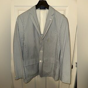 Ralph Lauren Blue and White Seersucker Striped Jacket